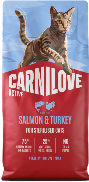 Carnilove Active Salmon&Turkey Adult Sterilised sausas maistas katėms