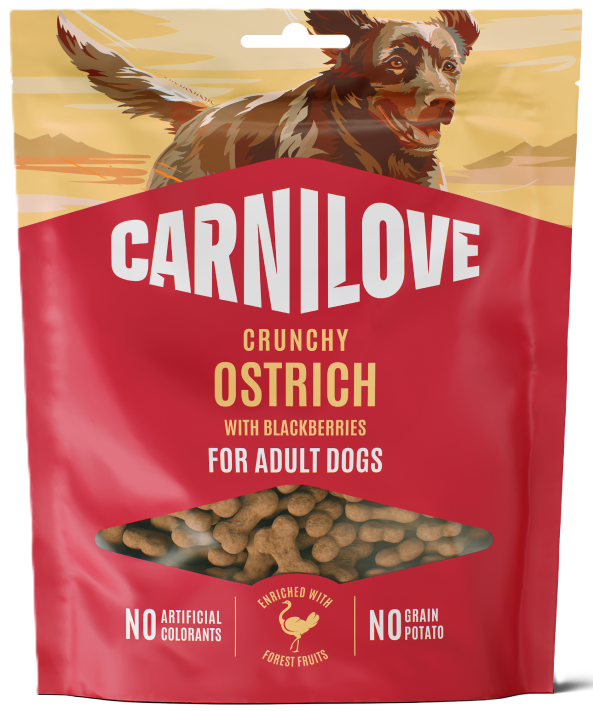 Carnilove Dog skanėstas Ostrich with Blackberries with fresh meat skanėstas šunims