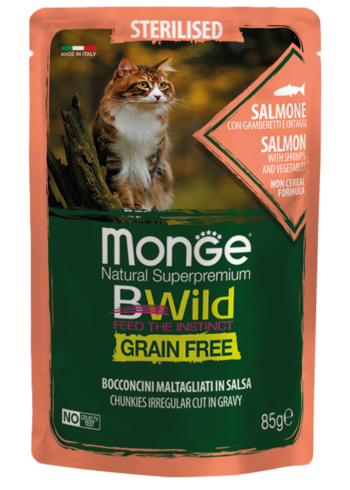 Monge BWILD Sterilised Salmon&Shrimps konservai katėms