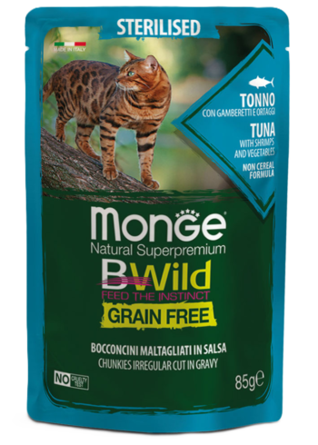 Monge BWILD Sterilised Tuna&Shrimps konservai katėms